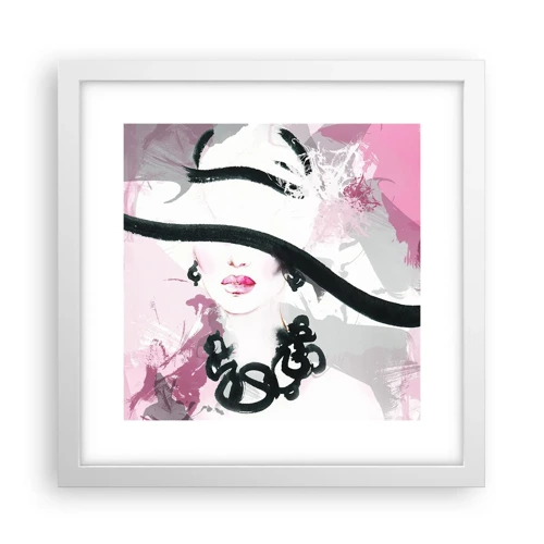 Poster in white frmae - Portrait of a Lady in Black and Pink - 30x30 cm