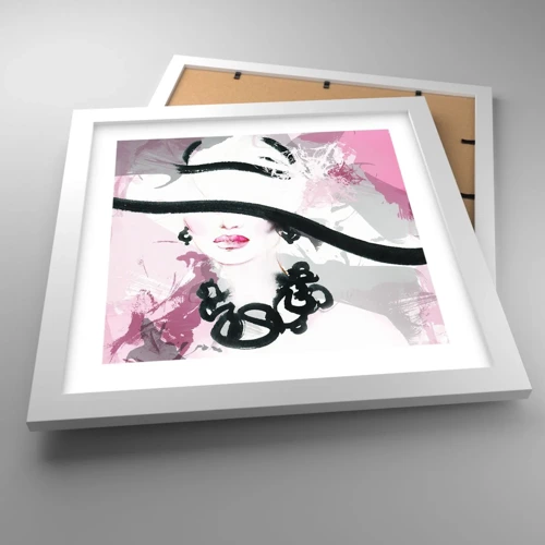 Poster in white frmae - Portrait of a Lady in Black and Pink - 30x30 cm