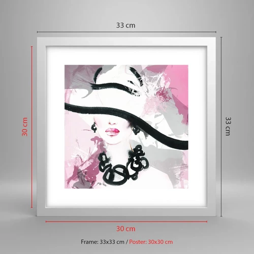 Poster in white frmae - Portrait of a Lady in Black and Pink - 30x30 cm