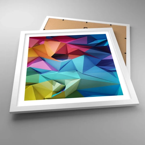 Poster in white frmae - Rainbow Origami - 40x40 cm