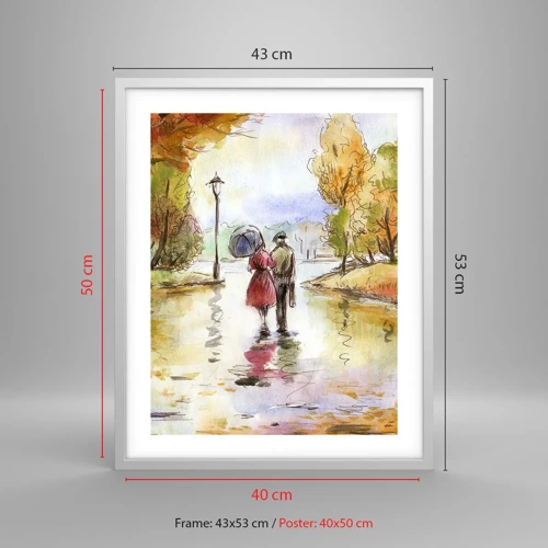 Poster in white frmae - Romantic Autumn in a Park - 40x50 cm