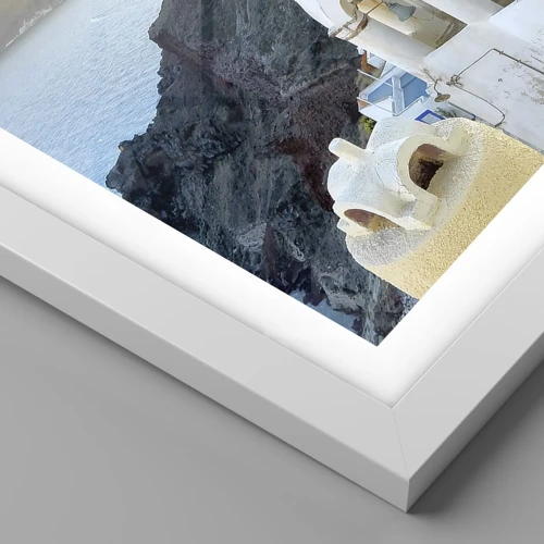 Poster in white frmae - Santorini - Snuggling up to the Rocks - 100x70 cm