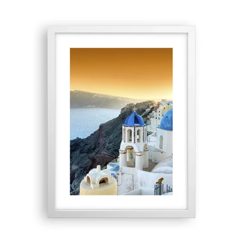 Poster in white frmae - Santorini - Snuggling up to the Rocks - 30x40 cm