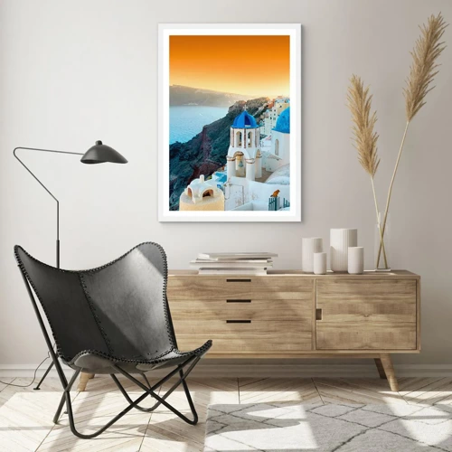 Poster in white frmae - Santorini - Snuggling up to the Rocks - 30x40 cm