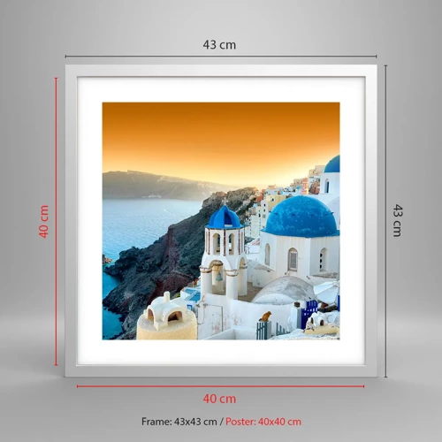 Poster in white frmae - Santorini - Snuggling up to the Rocks - 40x40 cm