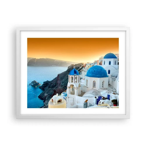 Poster in white frmae - Santorini - Snuggling up to the Rocks - 50x40 cm