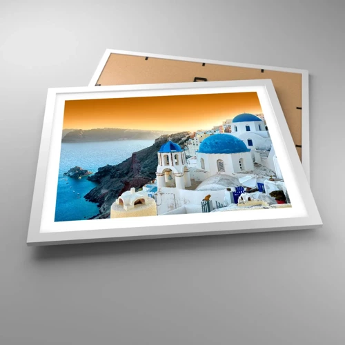 Poster in white frmae - Santorini - Snuggling up to the Rocks - 50x40 cm