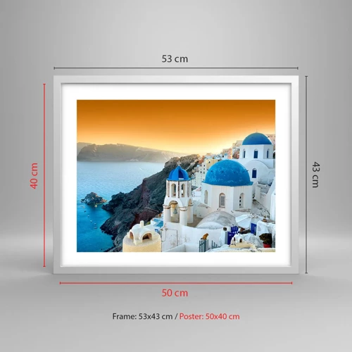 Poster in white frmae - Santorini - Snuggling up to the Rocks - 50x40 cm