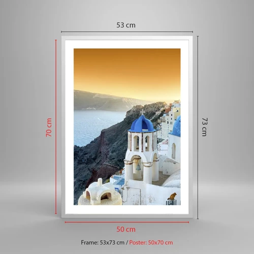 Poster in white frmae - Santorini - Snuggling up to the Rocks - 50x70 cm
