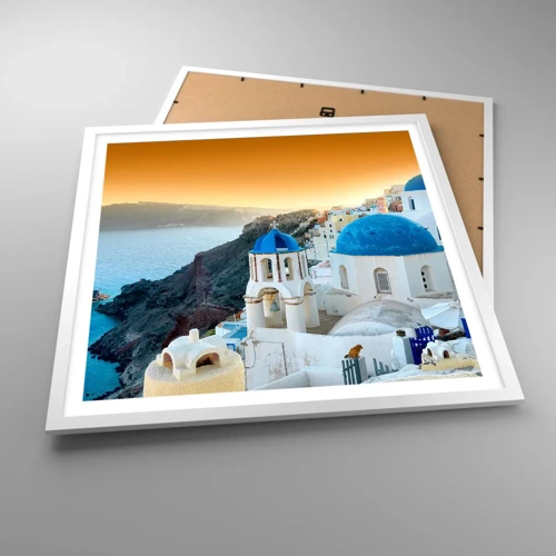 Poster in white frmae - Santorini - Snuggling up to the Rocks - 60x60 cm