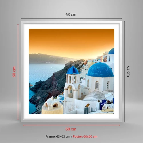 Poster in white frmae - Santorini - Snuggling up to the Rocks - 60x60 cm