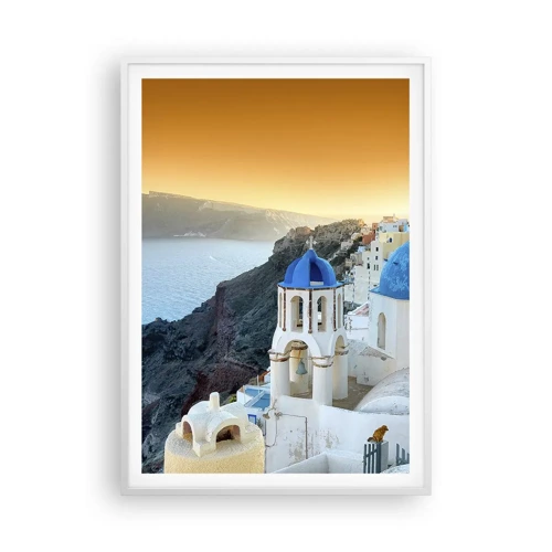 Poster in white frmae - Santorini - Snuggling up to the Rocks - 70x100 cm