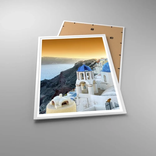 Poster in white frmae - Santorini - Snuggling up to the Rocks - 70x100 cm