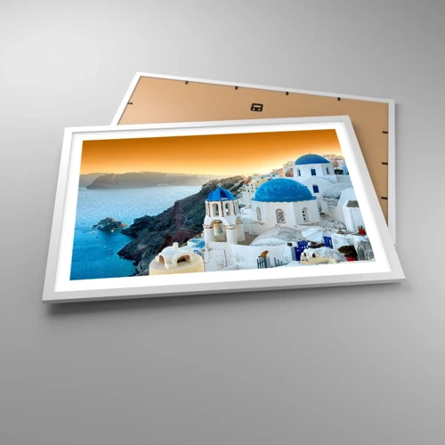 Poster in white frmae - Santorini - Snuggling up to the Rocks - 70x50 cm