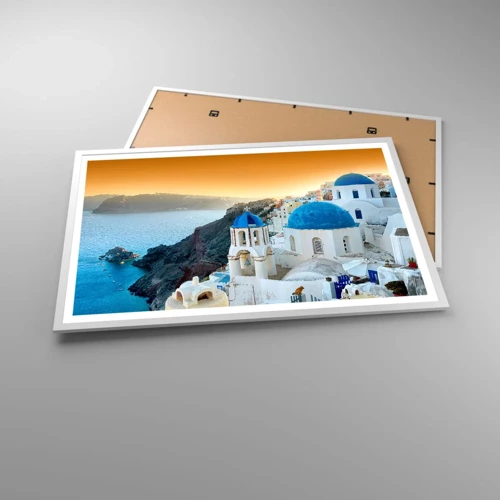 Poster in white frmae - Santorini - Snuggling up to the Rocks - 91x61 cm