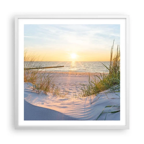 Poster in white frmae - Sound of the Sea, Singing of the Birds, Wild Beach among Grass - 60x60 cm