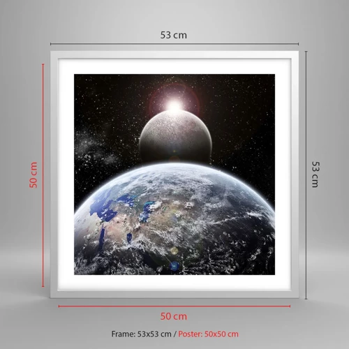 Poster in white frmae - Space Landscape - Sunrise - 50x50 cm