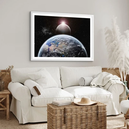 Poster in white frmae - Space Landscape - Sunrise - 91x61 cm