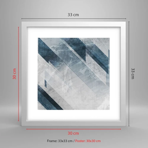 Poster in white frmae - Spacial Composition - Movement of Greys - 30x30 cm