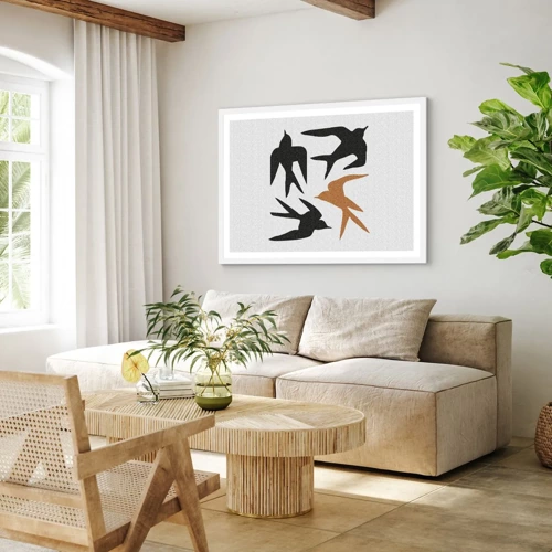 Poster in white frmae - Swallows at Play - 40x30 cm
