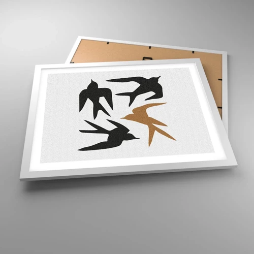 Poster in white frmae - Swallows at Play - 50x40 cm