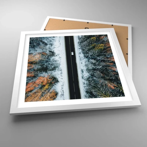 Poster in white frmae - Through a Wintery Forest - 40x40 cm