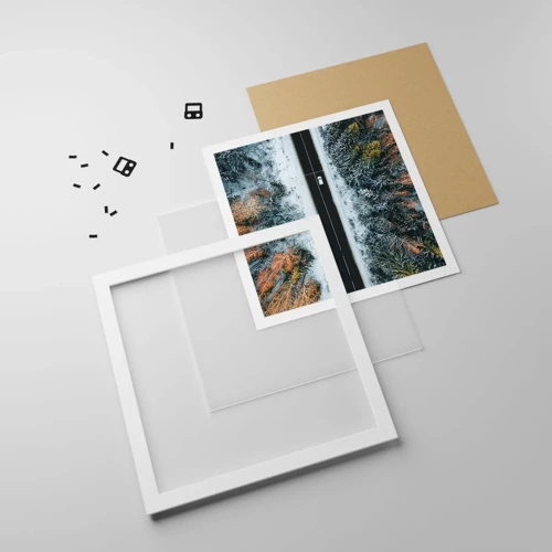 Poster in white frmae - Through a Wintery Forest - 40x40 cm