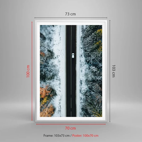 Poster in white frmae - Through a Wintery Forest - 70x100 cm