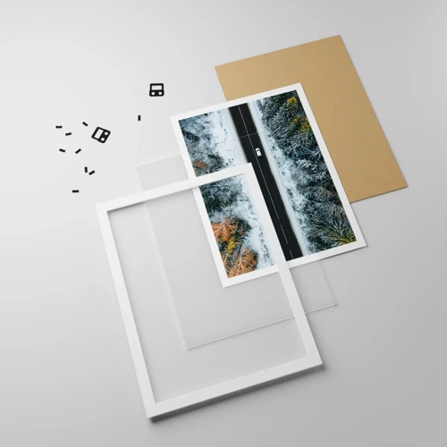 Poster in white frmae - Through a Wintery Forest - 70x100 cm