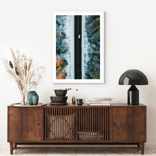 Poster in white frmae - Through a Wintery Forest - 70x100 cm