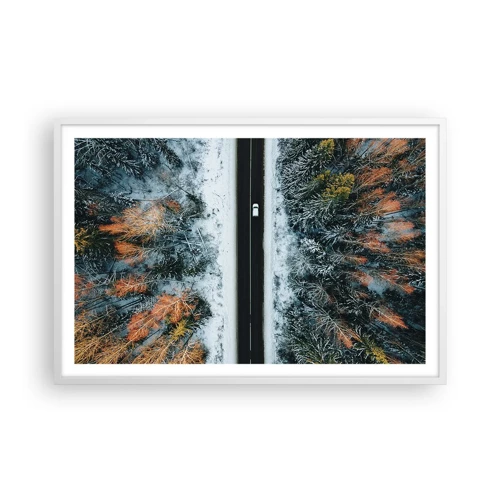 Poster in white frmae - Through a Wintery Forest - 91x61 cm