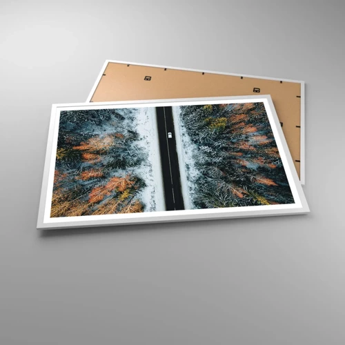 Poster in white frmae - Through a Wintery Forest - 91x61 cm