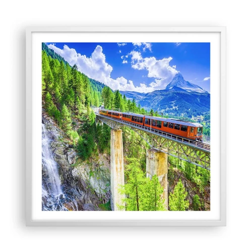 Poster in white frmae - Train Through the Alps - 60x60 cm