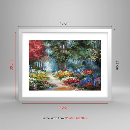 Poster in white frmae - Wood Garden, Flowery Forest - 40x30 cm