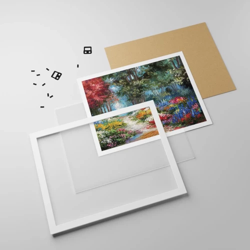 Poster in white frmae - Wood Garden, Flowery Forest - 70x50 cm