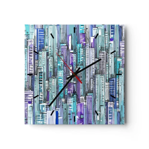 Wall clock, Clock Arttor 30x30 cm - Blue as the Sky - Abstraction, Art, Architecture, Skyscraper, Modern Art, Square, Clock face with lines, For living-room, For bedroom, Blue, Violet, C3AC30x30-3857