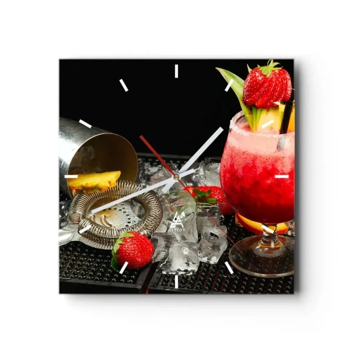 Wall clock, Clock Arttor 30x30 cm - Coctail of Flavours - Drink, Cocktail, Shaker, Fruit, Drink, Square, Clock face with lines, For living-room, For bedroom, Red, Silver, C3AC30x30-2257