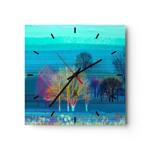 Wall clock, Clock Arttor 30x30 cm - Combed Landcsape - Landscape, Forest, Abstraction, Art, Graphics, Square, Clock face with lines, For living-room, For bedroom, Blue, C3AC30x30-4100