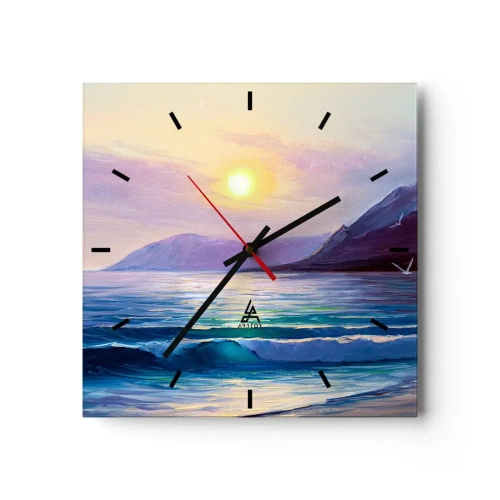 Wall clock, Clock Arttor 30x30 cm - Crystal of Water and Air - Landscape, Sea, Mountains, Nature, Painting, Square, Clock face with lines, For living-room, Blue, Violet, C3AC30x30-3952