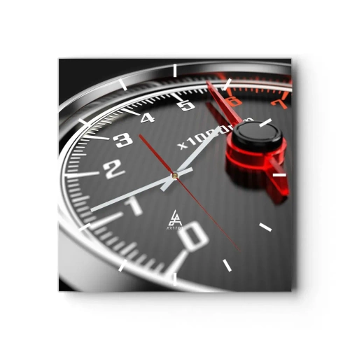 Wall clock, Clock Arttor 30x30 cm - Floor it - Automotive, Speedometer, 3D, Graphics, Speed, Square, Clock face with lines, For living-room, For bedroom, Black, Red, C3AC30x30-2688
