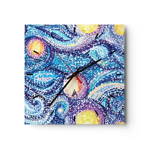 Wall clock, Clock Arttor 30x30 cm - From Van Gogh's Picture - Abstraction, Art, Painting, Impressionism, Graphics, Square, Clock face with lines, For living-room, For bedroom, White, Blue, C3AC30x30-3935