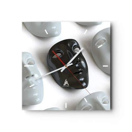 Wall clock, Clock Arttor 30x30 cm - How to Stand Out? - Art, Venetian Mask, Black And White, Carnival, Theater, Square, Clock face with lines, For living-room, For bedroom, Black, White, C3AC30x30-2208