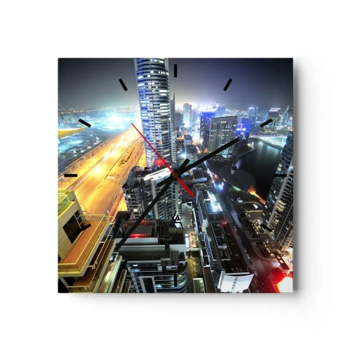 Wall clock, Clock Arttor 30x30 cm - Miracle in the Desert - City, Dubai, Architecture, Travels, United Arab Emirates, Square, Clock face with lines, For living-room, For bedroom, White, Yellow, C3AC30x30-2642