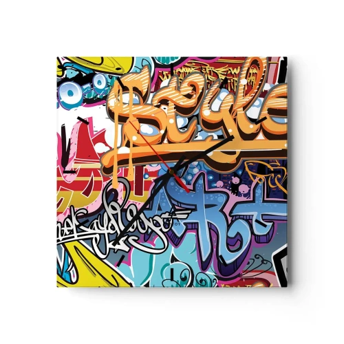 Wall clock, Clock Arttor 30x30 cm - Murals, Murals, Murals… - Graffiti, Art, Modern Pattern, Abstraction, Artistic Art, Square, Clock face with lines, For living-room, For bedroom, White, Orange, C3AC30x30-3578