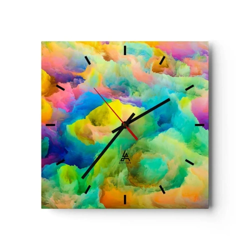 Wall clock, Clock Arttor 30x30 cm - Rainbow Fluff - Abstraction, Art, Pastel Colors, Artistic Art, Modern Art, Square, Clock face with lines, For living-room, For bedroom, Pink, Blue, C3AC30x30-4055
