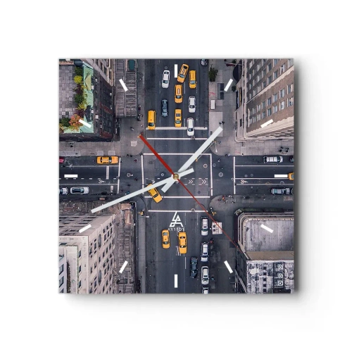Wall clock, Clock Arttor 30x30 cm - Simple Choice - New York, City, Architecture, Taxi, Skyscrapers, Square, Clock face with lines, For living-room, For bedroom, Black, Grey, C3AC30x30-3429
