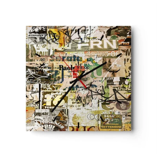 Wall clock, Clock Arttor 30x30 cm - So Much Is Going on - Graffiti, Mural, Art, Keywords, Painting Collage, Square, Clock face with lines, For living-room, For bedroom, White, Black, C3AC30x30-3520