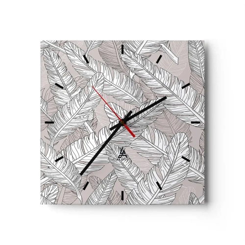 Wall clock, Clock Arttor 30x30 cm - Storm of Feathers - Abstraction, Bird Feather, Graphics, Boho, Illustration, Square, Clock face with lines, For living-room, For bedroom, Grey, Black, C3AC30x30-3560