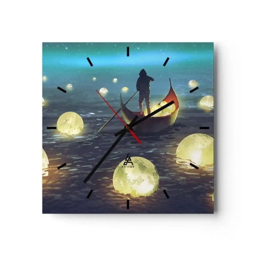Wall clock, Clock Arttor 30x30 cm - Things that Philosophers Did Not Dream About - Abstraction, Fantasy, Boat, Fisherman, Moon, Square, Clock face with lines, For living-room, For bedroom, Blue, White, C3AC30x30-4002