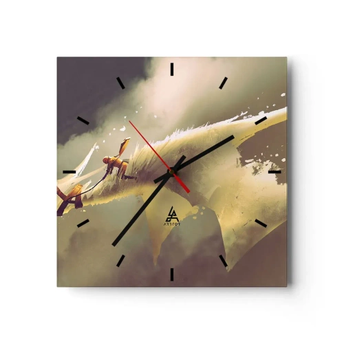 Wall clock, Clock Arttor 30x30 cm - To the Rescue of the World - Abstraction, Fantasy, Dragon, Art, Story, Square, Clock face with lines, For living-room, For bedroom, White, Brown, C3AC30x30-3862